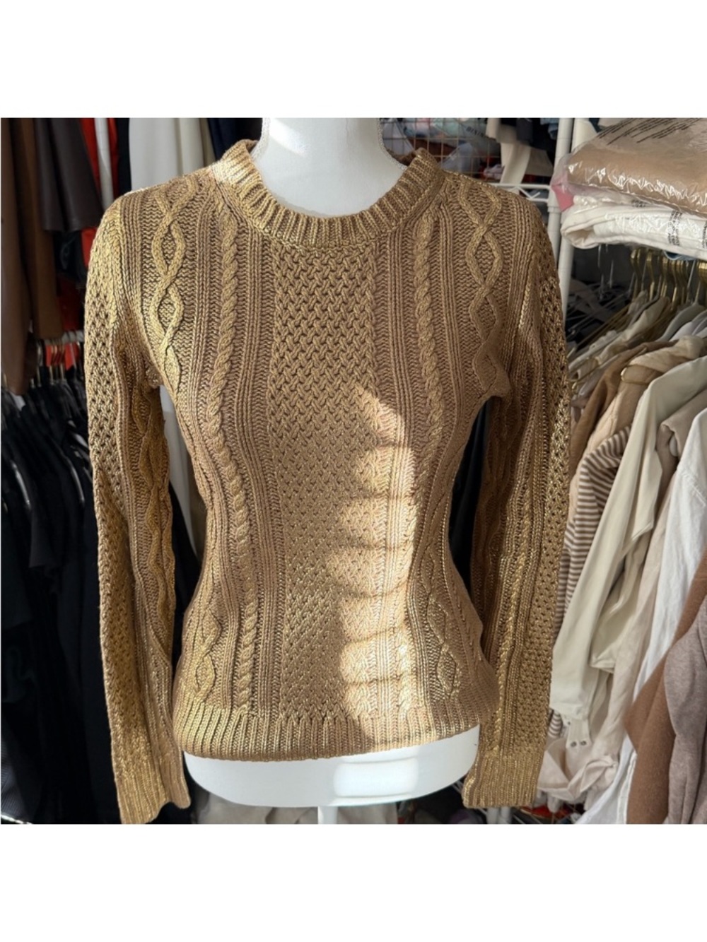 Michael Kors Cable Knit Crewneck Sweater - Gold